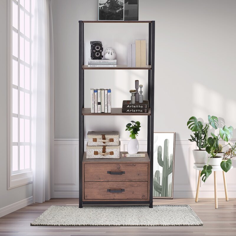 17 Stories Home Office 4 Tier Bookshelf Simple Industrial Bookcase